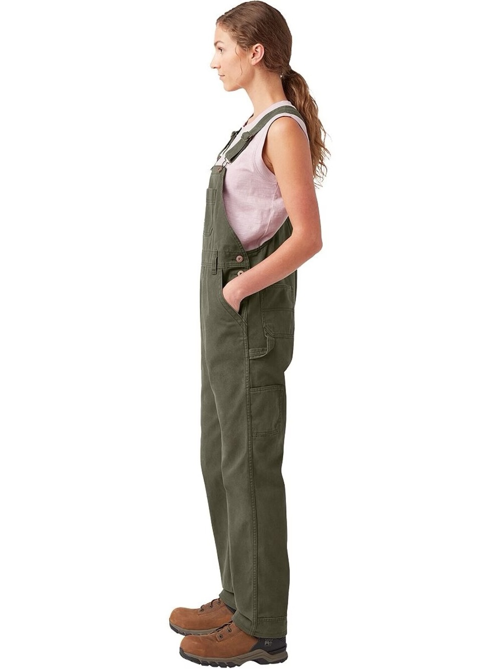 Dickies Women's Relaxed Fit Bib Overalls, Rinsed Moss Green - Picture 3 of 10